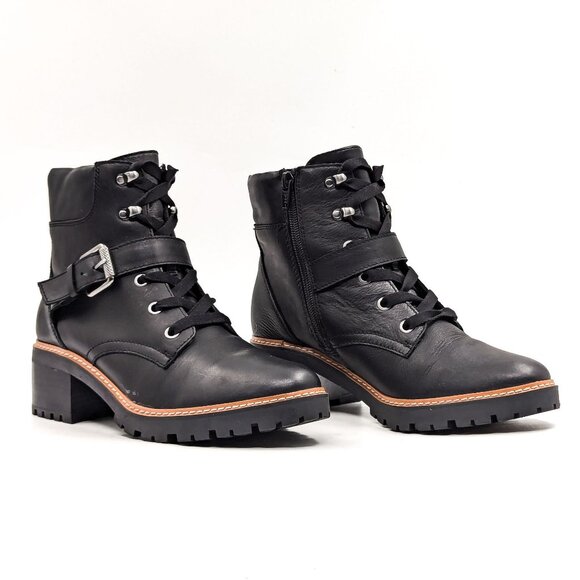 Naturalizer Women Tia Black Leather Moto Biker Lace-up Ankle Boots size 7.5 - Picture 1 of 9